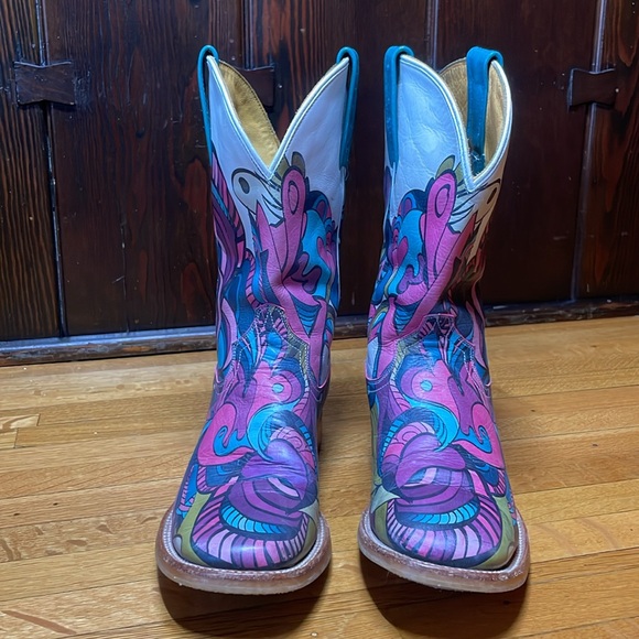 TIN HAUL Mardi Gras cowboy western boots square toe RARE 8 VGUC - Picture 3 of 8